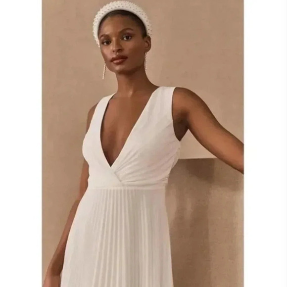 NWT Anthropologie BHLDN Badgley Mischka Sloane Dress White Plunge Maxi Size 2 - Picture 4 of 14
